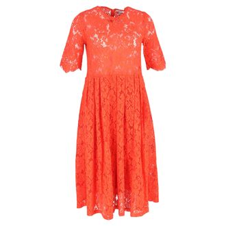 Ganni Ganni Lace Detailed Midi Dress in Red Polyester
