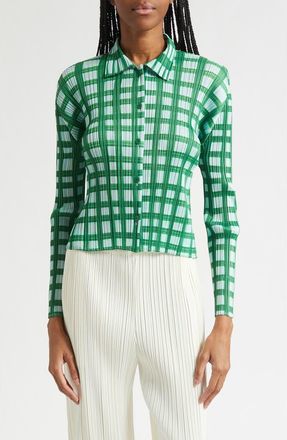 Issey Miyake Basket Print Pleated Cardigan in Green at Nordstrom, Size 3