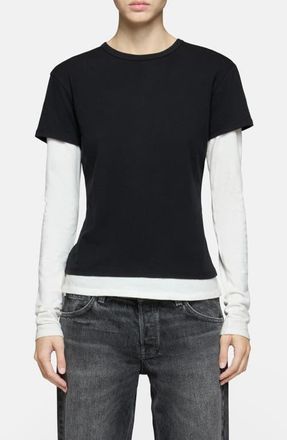 EB Denim Rory Layered Long Sleeve T-Shirt in Black And White at Nordstrom, Size X-Small