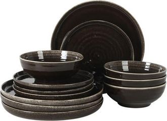 Gibson Home Eclipse Swirls 12-Piece Reactive Glaze Stoneware Dinnerware Set in Brown at Nordstrom