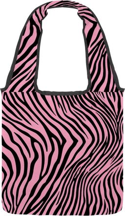 Generic Pink Zebra Stripes Reversible Canvas Shoulder Tote - Double-Sided Print, 12oz Cotton, 27cm Drop, Fold-Flat Bag for Travel, Shopping, Street Outings