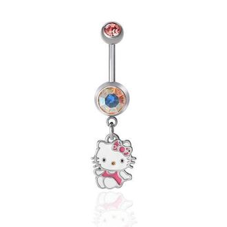 Hello Kitty Stainless Steel Light Rose Crystal Belly Button Ring in Silver at Nordstrom