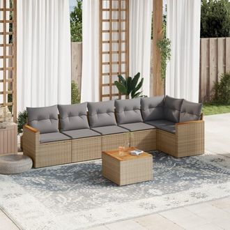 vidaXL Vidaxl - Juego De Sof&aacute;s Jard&iacute;n Con Cojines Beige Mezcla 7 Pzas Rat&aacute;n Pe