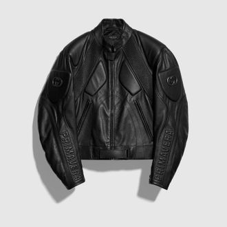 Gucci Soft Grainy Bull Leather Biker Jacket, Size XXL, Black