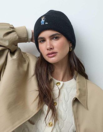 Polo Ralph Lauren berretto con stampa orso natalizia nero