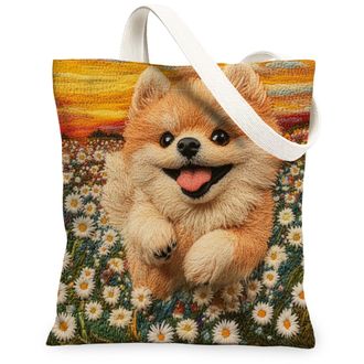 Generic Spring Great Dane Dog Canvas Tote Bag for Shopping 13x15, Knitting Style Garden Puppy Reusable Grocery Print Bag for Women, Fun Pet Beach Aesthetic Pa