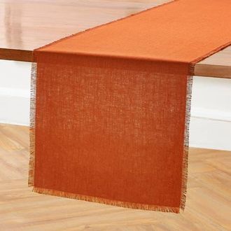 Solino Home Linen Table Runner for Dining Table, Holiday and Everyday Table Decor - Fringe in Cinnamon at Nordstrom, Size Xx-Small