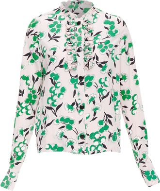Marni silk floral print ruffle front blouse top