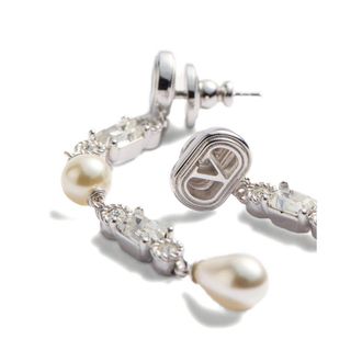 Valentino Garavani Pearl and Crystal VLogo Earrings - Silver