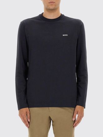 HUGO BOSS Long-Sleeved Cotton T-Shirt with Crewneck and Contrast Logo