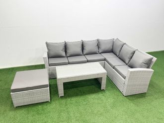 Fimous 7 Seater Garden Outdoor Rattan Furniture Set Coffee Table Set in Light Grey