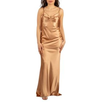 Elisabetta Franchi Gowns, female, Brown, Size: S Red Carpet Satin Dress