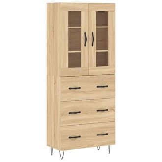 vidaXL Aparador Alto Madera Contrachapada Color Roble 69,5x34x180 Cm Vidaxl