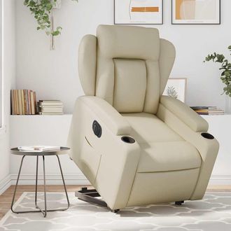 vidaXL Sill&oacute;n Reclinable Elevable El&eacute;ctrico De Cuero Sint&eacute;tico Crema Vidaxl
