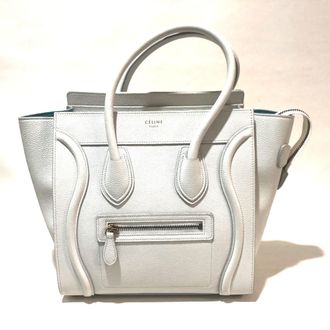 Celine Off-White Sky Blue Leather Handbag Tote Bag (Pre-Owned)