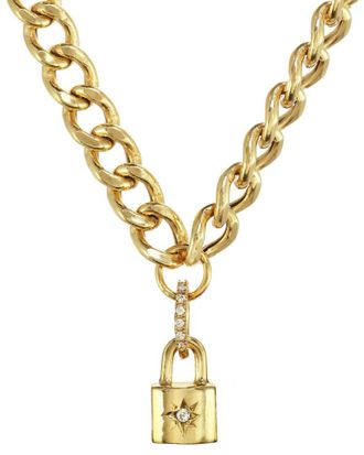 Rachel Reinhardt Jewelry 14K Over Silver CZ Mini Padlock Pendant Necklace