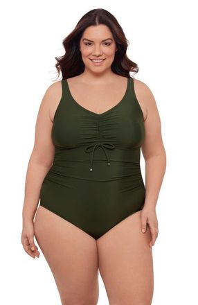 Aqua Green Plus Size Cinch V-neck Side Shirred One-Piece Swimsuit in Malachite at Nordstrom, Size 2X