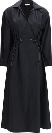 Max Mara Black Solid Shirt Collar Midi Dress