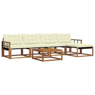 vidaXL Conjunto De Sof&aacute;s De Exterior Con Coj&iacute;n 6 Pcs Natural Y Crema Vidaxl