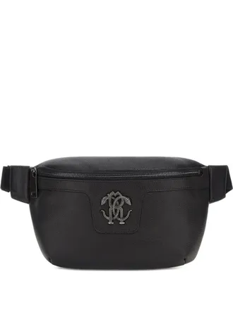 Roberto Cavalli logo-appliqu&eacute; belt bag - men - Calf Leather/Cotton - OS - Black