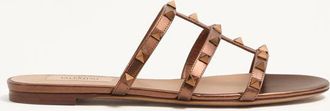 Valentino Garavani Rockstud Flat Metallic Nappa Slide Sandal Woman BRONZE 34.5