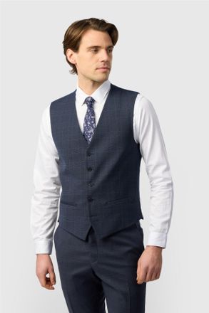 Ted Baker Mens Single Breasted Five Button V-neck Slim Fit Suit Waistcoat - Navy Wool - Size 48 (Chest)
