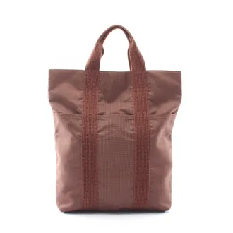 Herm&egrave;s Brown Nylon Canvas Handbag Tote Bag (Pre-Owned)