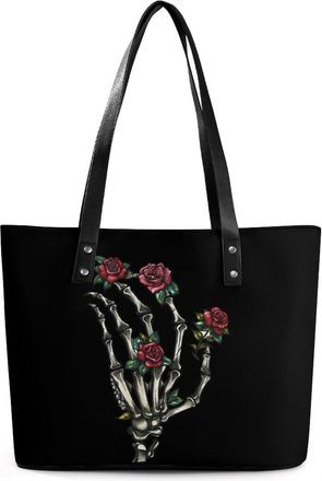 Generic Skeleton Hand Red Rose Tote Bags for Women Cute Shoulder Purses Handbags