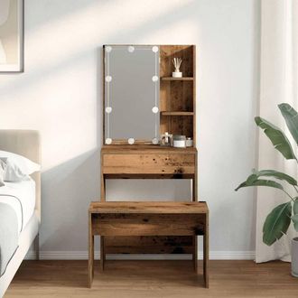 Berkfield Home Beautiful Dressing Table Set with LED Old Wood Engineered Wood in Brown