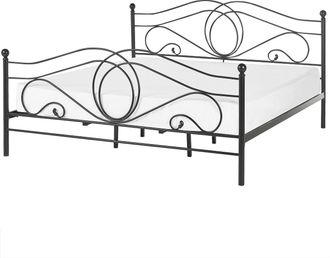 Beliani Cama De Metal Negra Estructura Somier De Listones 180 X 200 Cm Cabecero Rom&aacute;ntico Cl&aacute;sico Boho Lyra