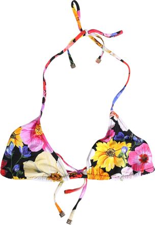 Dolce & Gabbana Womens Black Floral Print Nylon Halter Bikini Top Swimwear Elastane