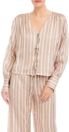 Fifteen Twenty Kayla Stripe Tie Front Shirt in Khaki at Nordstrom, Size Small