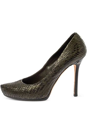 Gucci Pumps van pythonleer met plateauzool - Groen