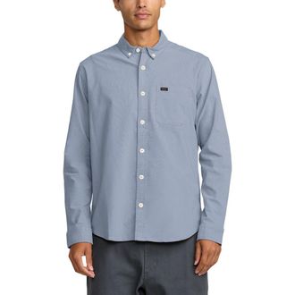 Rvca Thatll Do Stretch Cotton Blend Button-Down Shirt in Oxford Blue New at Nordstrom, Size Xx-Large
