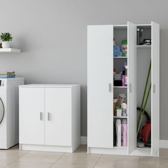 Dmora Conjunto De Muebles Para Lavander&iacute;a Fenis, 6 Estantes, 8 Cajones, Puertas Abatibles, Blanco