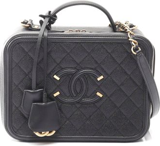 Chanel CC Filigree Vanity Shoulder Bag Black Leather