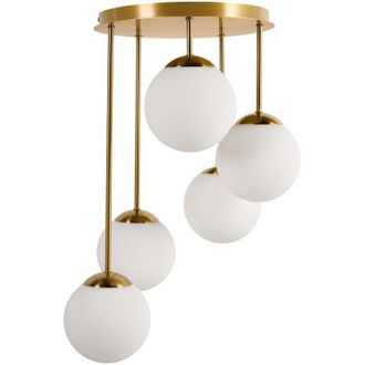 Beliani Lampadario a 5 luci con paralume moderno ottone Riana