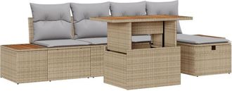 vidaXL Garden Sofa Set with Cushion 6 pcs Beige Poly Rattan vidaXL