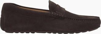 HUGO BOSS Mens Noel Moccasin Suede Dark Brown Loafers - Size: 10