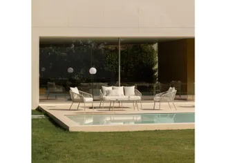 Sklum Sklum - Conjunto De Jard&iacute;n Con Sof&aacute; De 2 Plazas, 2 Sillones Y Mesas De Centro En Aluminio Y Cuerda Trenzada Arhiza
