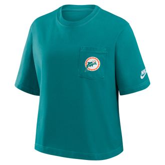 Nike Miami Dolphins Rewind Pocket Boxy Nike Womens NFL T-Shirt in Green | 11CM4DZ9PV-WZ9