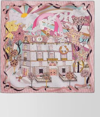 Dior square scarf illustrative design rolled edges