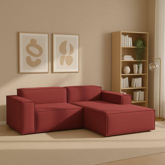 Dmora Sof&aacute; Fijo Dlorenz, Sof&aacute; Modular 2 Plazas Pen&iacute;nsula Derecha, 100% Made In Italy, Sof&aacute; Moderno En Tela, Cm 220x170h70, Rojo - Dmora