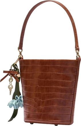 Self Portrait Crocodile-Embossed Calf Leather Bucket Bag - Brown
