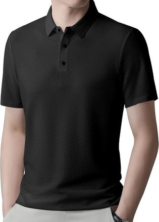 Generic Mens T-Shirts Polo Neck Fashion Casual 1/4 Button Neck Golf Tennis Shirts Lightweight Classic Polos Work Pullover Tops, Z02-Black, M