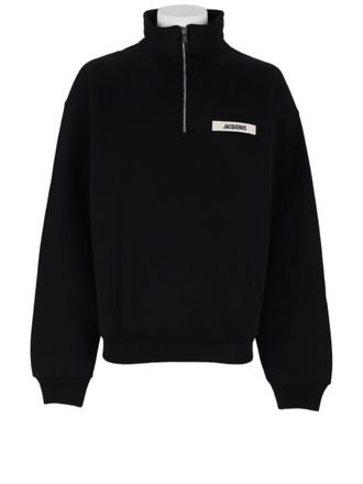 Jacquemus Half-Zip Black Logo Patch Cotton Sweatshirt
