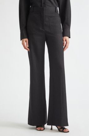 Victoria Beckham Alina High Waist Wool Flare Trousers in Dark Grey Melange at Nordstrom, Size 12