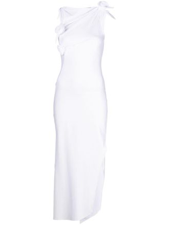 Coperni rose-appliqu&eacute; asymmetric dress - women - Polyamide/Polyester/Spandex/Elastane - S - White