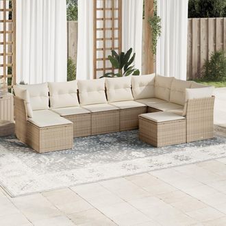 vidaXL Set De Sof&aacute;s De Jard&iacute;n 9 Pzas Con Cojines Rat&aacute;n Sint&eacute;tico Beige Vidaxl