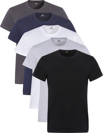 Lower East Mens Le105 T-Shirt, Black, Anthracite, Dark Blue, White, Light Grey Melange, XL (Pack of 5)